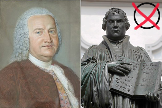 Portraits von Johann Sebastian Bach und Martin Luther mit Wahlkreuzchen
